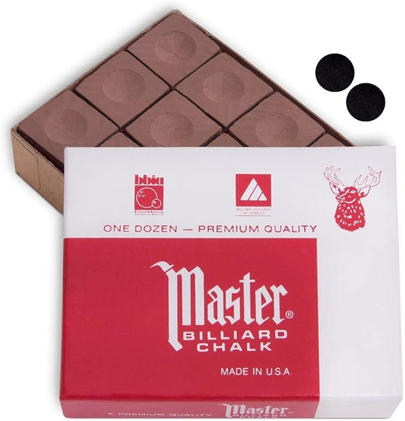 Master Chalk Master Billiard Pool Cue Chalk Premium Quality - 1 Dozen - Made in The USA + 2 pcs of Quality Billiard Pool Table Spots by Tweeten Fibre Co. - Image 1